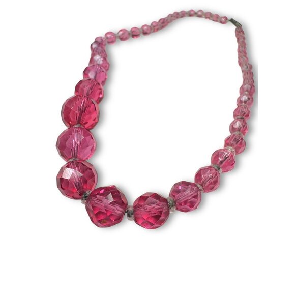 Vintage Pink Faceted Crystal Graduated Beaded Necklace Japan 16.5" Mid-Century - Picture 4 of 10
